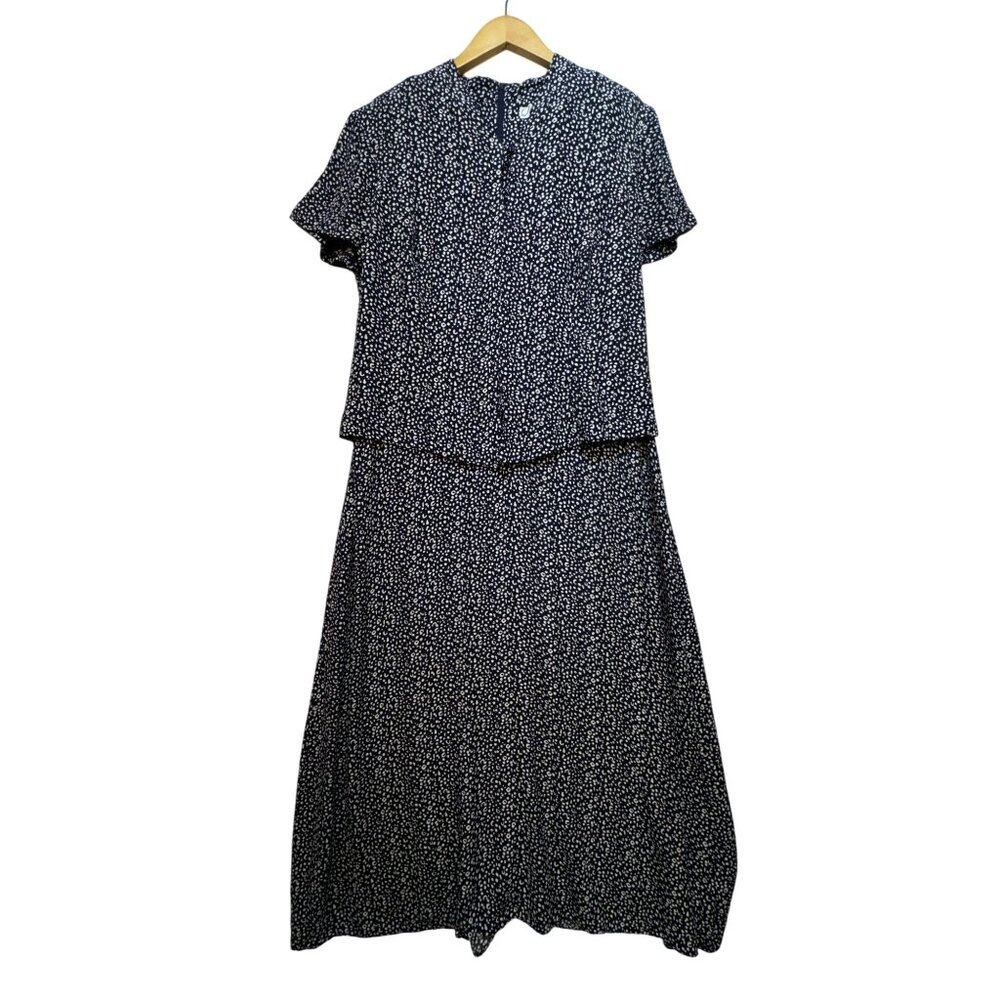 Dressbarn Womens 2-Piece Blazer & Dress Set Size 14 Navy & White Polka Dot Retro